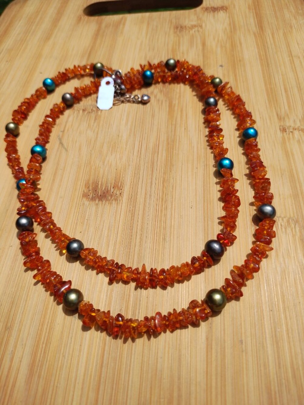 Jay King DTR 2 strand Amber and Freshwater Pearl necklace 925 Sterling Silver